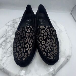ARA Barb Black Suede Shimmer Leopard Print Loafer-8.5